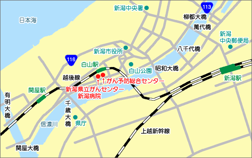 県立がんセンター新潟病院　かん予防センター　地図